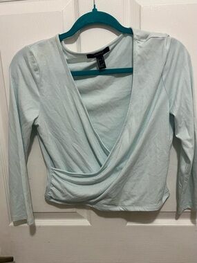 Forever 21 Light Blue Wrap-Front Long Sleeve Top